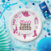Eerste Rodeo Roze Western Cowboy 1e Verjaardag Papieren Bordje (Feest)