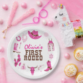 Eerste Rodeo Roze Western Cowboy 1e Verjaardag Papieren Bordje (Feest)