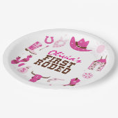 Eerste Rodeo Roze Western Cowboy 1e Verjaardag Papieren Bordje (Gekanteld)