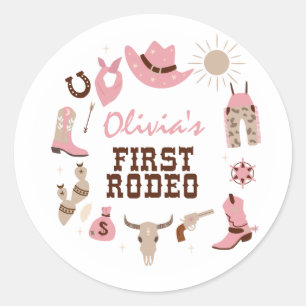 Eerste Rodeo Roze Western Cowboy 1e Verjaardag Ronde Sticker