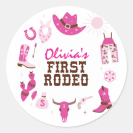 Eerste Rodeo Roze Western Cowboy 1e Verjaardag Ronde Sticker