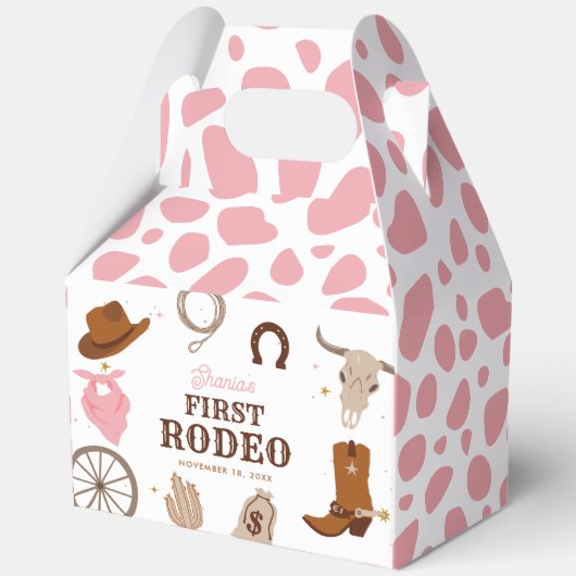 Eerste Rodeo Roze Wild West Meisje 1e Verjaardag Bedankdoosjes (Voorkant)