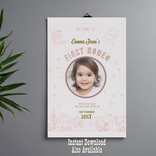 Eerste Rodeo Roze Woestijn 1e Verjaardag Welkom Poster