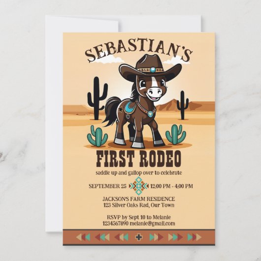 Eerste Rodeo schattig cowboy baby paard verjaardag Kaart (Voorkant)