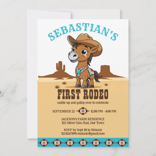 Eerste Rodeo schattig cowboy baby paard verjaardag Kaart (Voorkant)