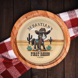 Eerste Rodeo schattig cowboy paard verjaardagsfees Papieren Bordje<br><div class="desc">Eerste Rodeo schattige cowboy baby paard verjaardagsfeestje servies gepersonaliseerde borden,  schattig bruin baby paard in een cowboys pet en versierd zadel op Arizona landschap voor cowboys western thema verjaardagsfeestje.</div>
