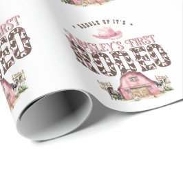 Eerste Rodeo Schattige Roze Gepersonaliseerde 1e V Cadeaupapier