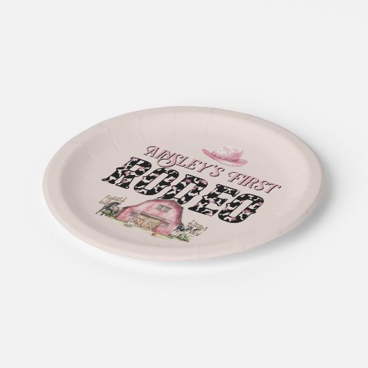 Eerste Rodeo Schattige Roze Gepersonaliseerde 1e V Papieren Bordje (Gekanteld)