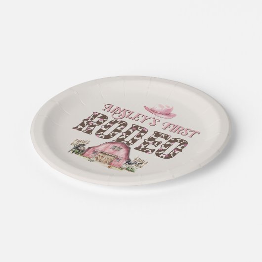 Eerste Rodeo Schattige Roze Gepersonaliseerde 1e V Papieren Bordje (Gekanteld)