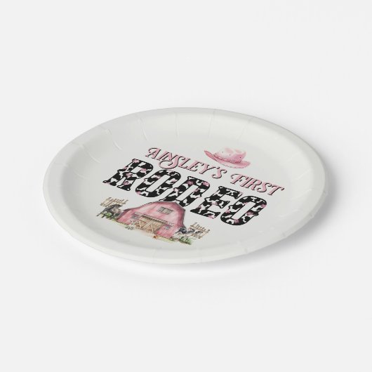 Eerste Rodeo Schattige Roze Gepersonaliseerde 1e V Papieren Bordje (Gekanteld)