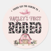 Eerste Rodeo Schattige Roze Gepersonaliseerde 1e V Ronde Sticker (Voorkant)