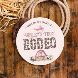 Eerste Rodeo Schattige Roze Gepersonaliseerde 1e V Ronde Sticker