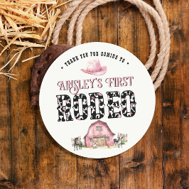 Eerste Rodeo Schattige Roze Gepersonaliseerde 1e V Ronde Sticker