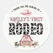 Eerste Rodeo Schattige Roze Gepersonaliseerde 1e V Ronde Sticker (Voorkant)