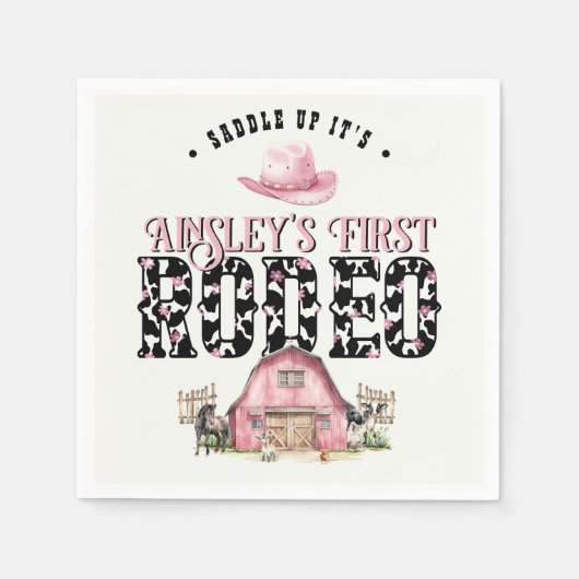 Eerste Rodeo Schattige Roze Gepersonaliseerde 1e V Servet (Voorkant)