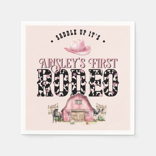Eerste Rodeo Schattige Roze Gepersonaliseerde 1e V Servet (Voorkant)
