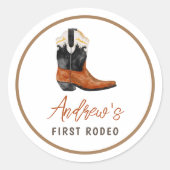 Eerste Rodeo Southern Cowboy verjaardag Ronde Sticker (Voorkant)