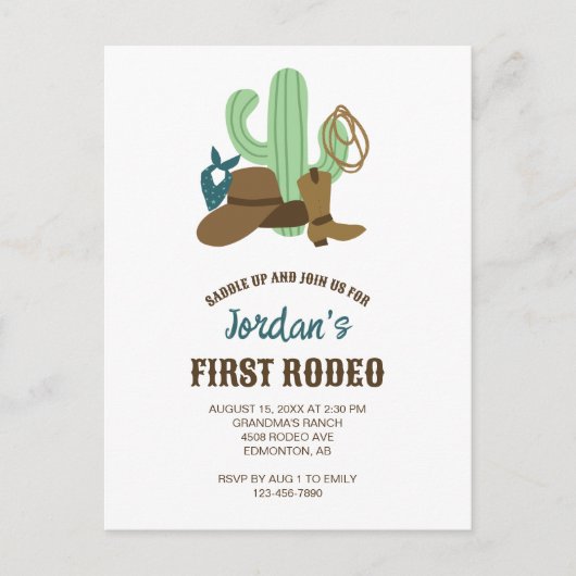 Eerste Rodeo Verjaardag 1e Cowboy Schattig Westers Briefkaart (Voorkant)