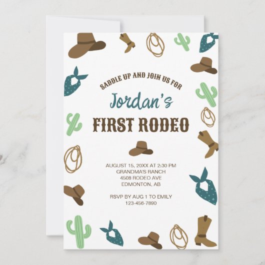 Eerste Rodeo Verjaardag 1e Cowboy Schattige Wester Kaart (Voorkant)