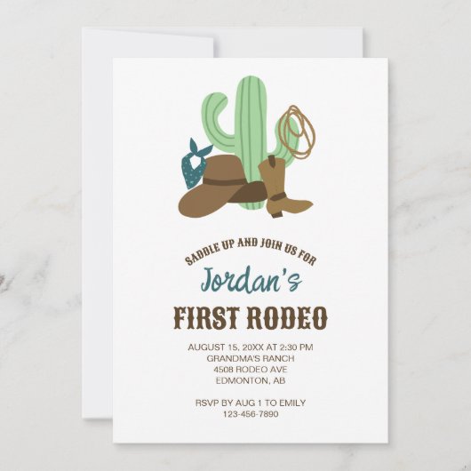 Eerste Rodeo Verjaardag 1e Cowboy Schattige Wester Kaart (Voorkant)