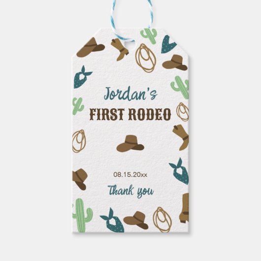 Eerste Rodeo Verjaardag 1e Cowboy Western Cadeaulabel (Voorkant)