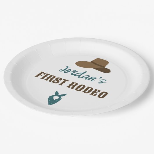 Eerste Rodeo Verjaardag 1e Cowboy Western Papieren Bordje (Gekanteld)