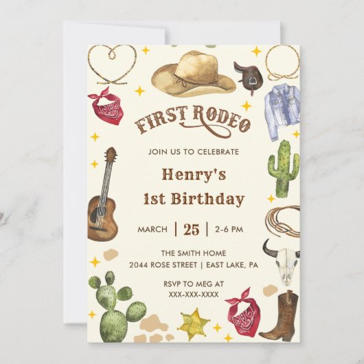 Eerste Rodeo Verjaardag Cowboy 1e Verjaardag uitno Kaart (Voorkant)