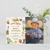 Eerste Rodeo Verjaardag Cowboy Verjaardag Foto Kaart (Staand voorkant)