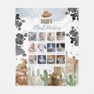 Eerste Rodeo Verjaardag Rustieke Maandelijkse Foto Fleece Deken