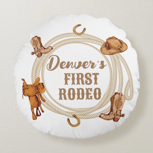 Eerste Rodeo Verjaardagsfeest Kussensloop Rond Kussen (Voorkant)