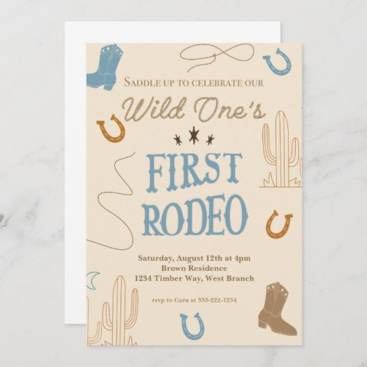 Eerste Rodeo verjaardagsfeest uitnodiging (Voorkant / Achterkant)