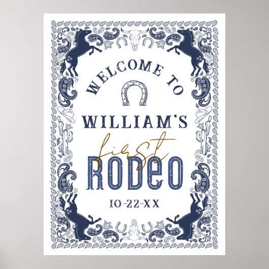 Eerste Rodeo Verjaardagsfeest Welkomstbord - Navy  Poster (Voorkant)