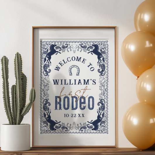 Eerste Rodeo Verjaardagsfeest Welkomstbord - Navy  Poster