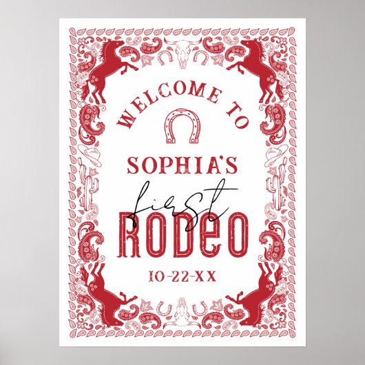 Eerste Rodeo verjaardagsfeest welkomstbord - Red W Poster (Voorkant)