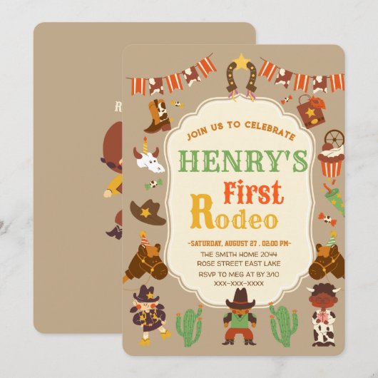 ‘Eerste Rodeo verjaardagsuitnodiging Kaart (Voorkant / Achterkant)