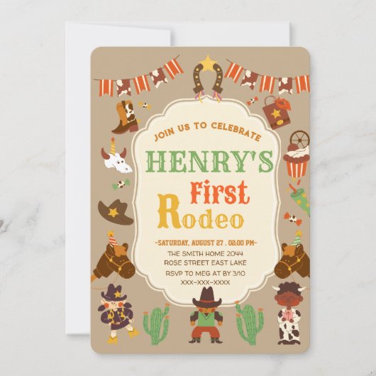 ‘Eerste Rodeo verjaardagsuitnodiging Kaart (Voorkant)
