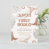Eerste Rodeo-verjaardagsuitnodiging voor Boy Cowbo Kaart (Staand voorkant)