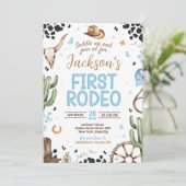 Eerste Rodeo Verjaardagsuitnodiging voor Jongen Kaart (Staand voorkant)