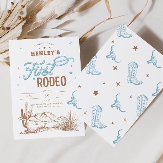Eerste Rodeo verjaardagsuitnodiging voor jongens Kaart