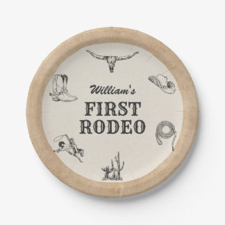 Eerste Rodeo Vintage Neutrale Cowboy 1e Verjaardag Papieren Bordje