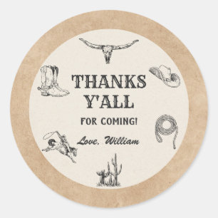 Eerste Rodeo Vintage Neutrale Cowboy 1e Verjaardag Ronde Sticker