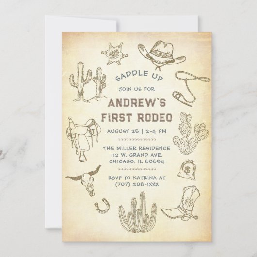 Eerste Rodeo Vintage Uitnodiging Template (Voorkant)