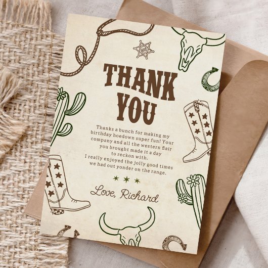 Eerste Rodeo Western Boy 1e Verjaardag Bedankkaart