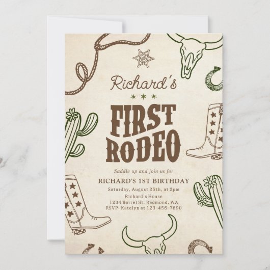 Eerste Rodeo Western Boy 1e Verjaardag Kaart (Voorkant)