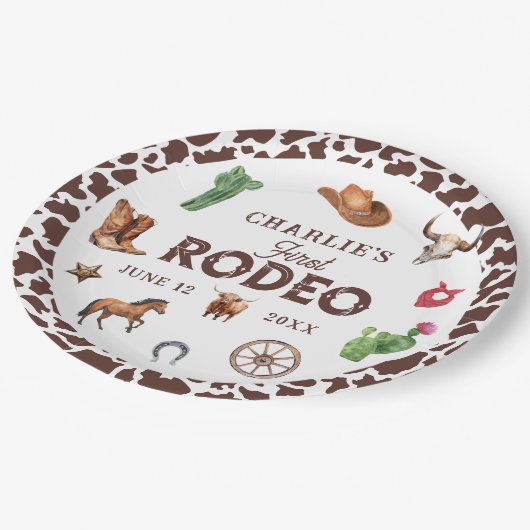 Eerste Rodeo Western Boy 1e Verjaardag Papieren Bordje (Gekanteld)