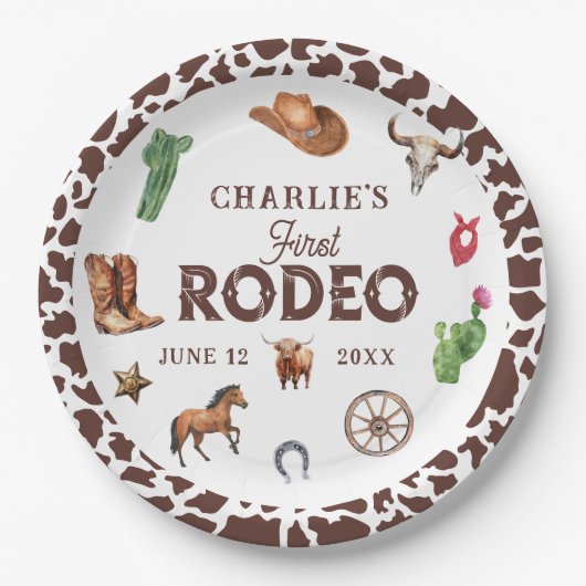 Eerste Rodeo Western Boy 1e Verjaardag Papieren Bordje (Voorkant)