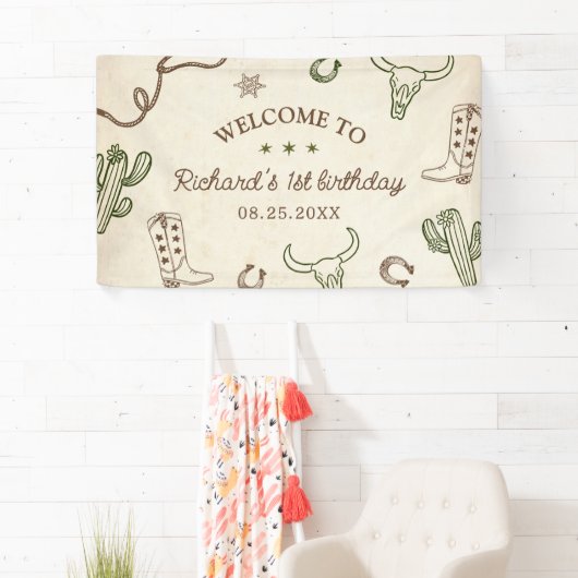 Eerste Rodeo Western Boy 1e Verjaardag Spandoek (Insitu)