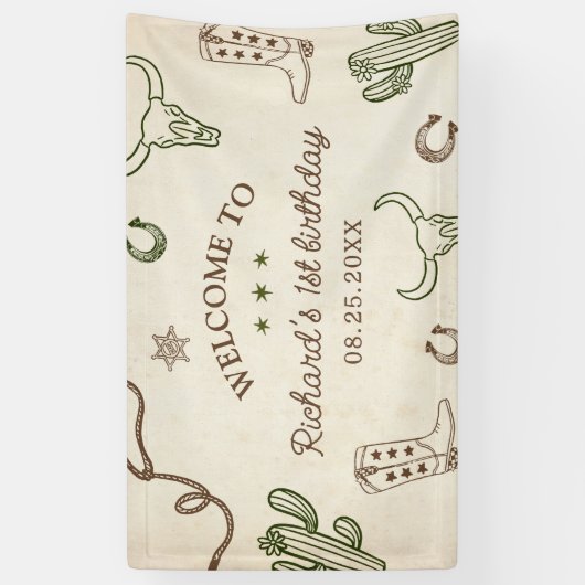 Eerste Rodeo Western Boy 1e Verjaardag Spandoek (Verticaal)