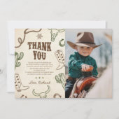 Eerste Rodeo Western Boy 1e Verjaardagsfoto Bedankkaart (Voorkant)