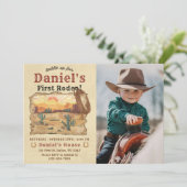 Eerste Rodeo Western Cowboy 1e Verjaardagsfoto Kaart (Staand voorkant)